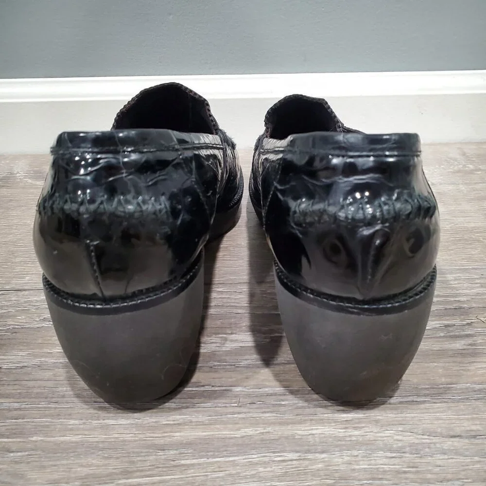Donald J Pliner Nia2 Black Patent Leather Crocodile Print Wedge Loafer Shoe 8.5M